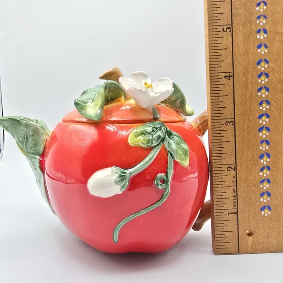Small Teapot "Orchard In Bloom" Red Apple Ceramic Floral Cottagecore - Picture 13 of 13